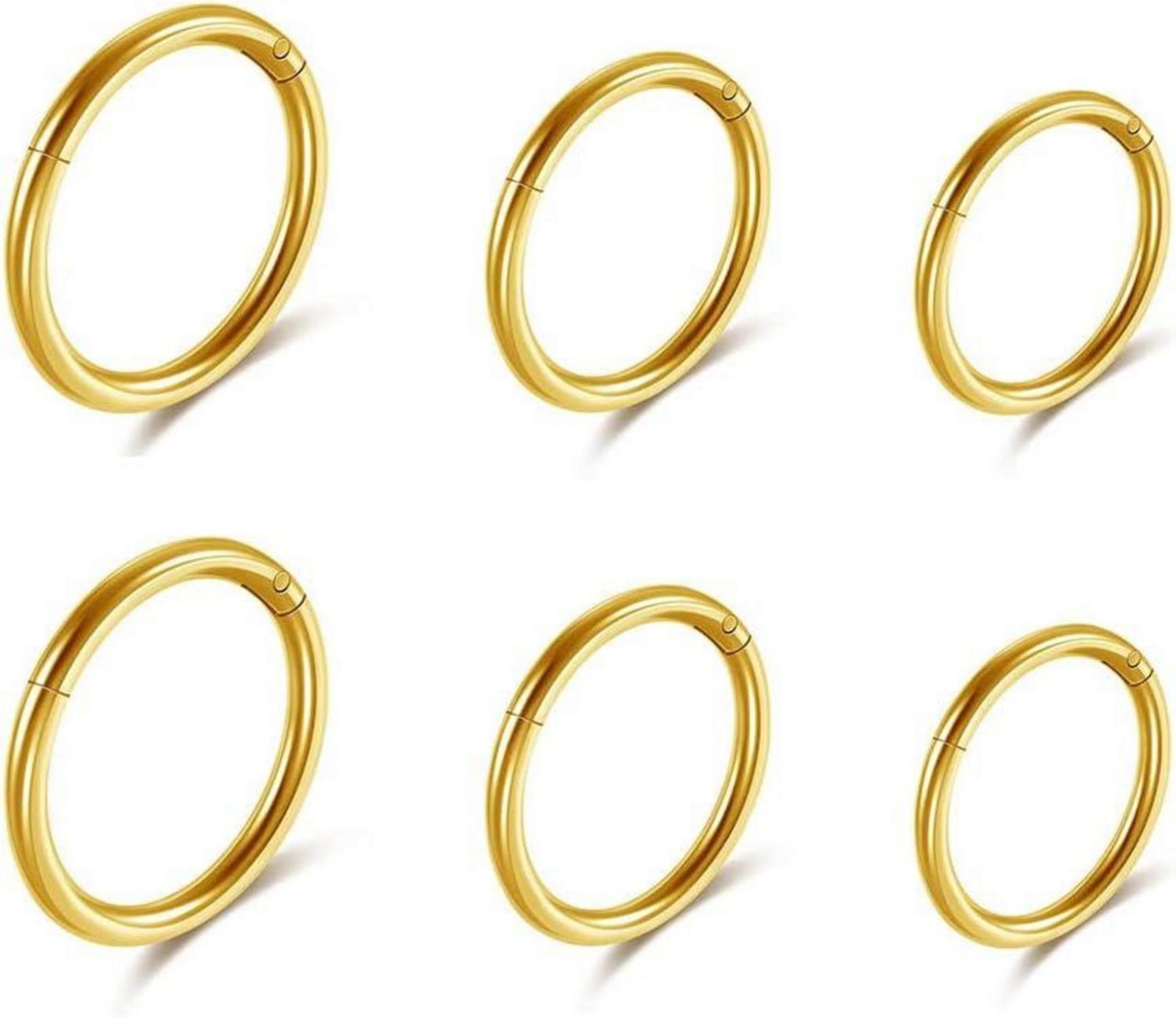 6er Chirurgenstahl Nasenring Gold 8-12mm 16ga Piercing Set