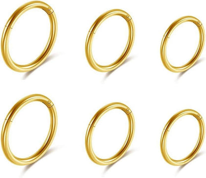 6er Chirurgenstahl Nasenring Gold 8-12mm 16ga Piercing Set
