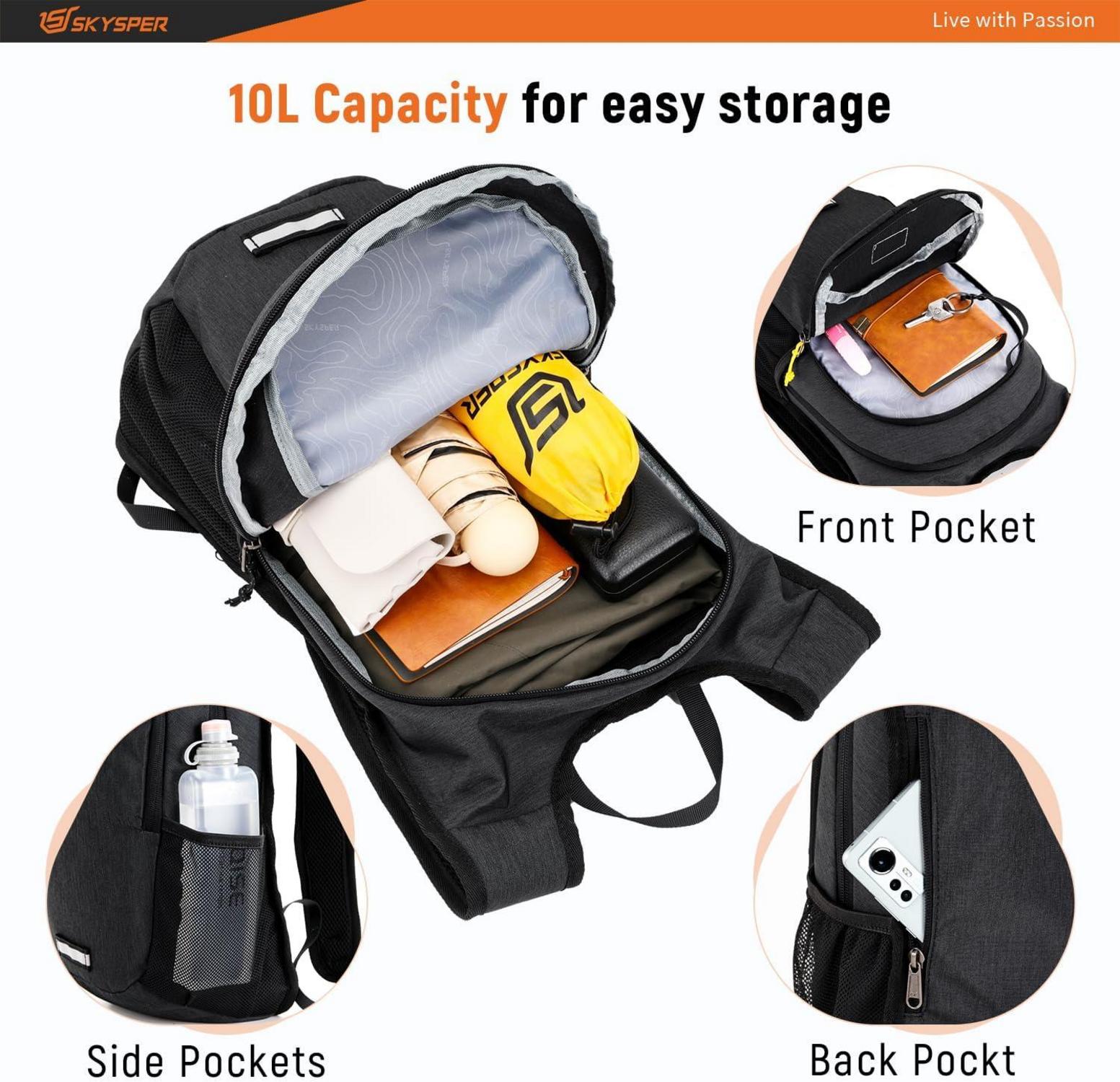 Ultraleichter Faltbarer Wanderrucksack 10L Schwarz