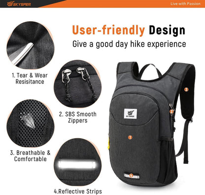 SKYSPER Faltbarer Rucksack Ultraleicht 10L Outdoor Daypack Schwarz