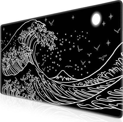 XXL Gaming Mauspad 900x400mm Schwarz Japanische Meereswelle