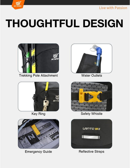 SKYSPER Herren Wanderrucksack Trekkingrucksack 15L Schwarz