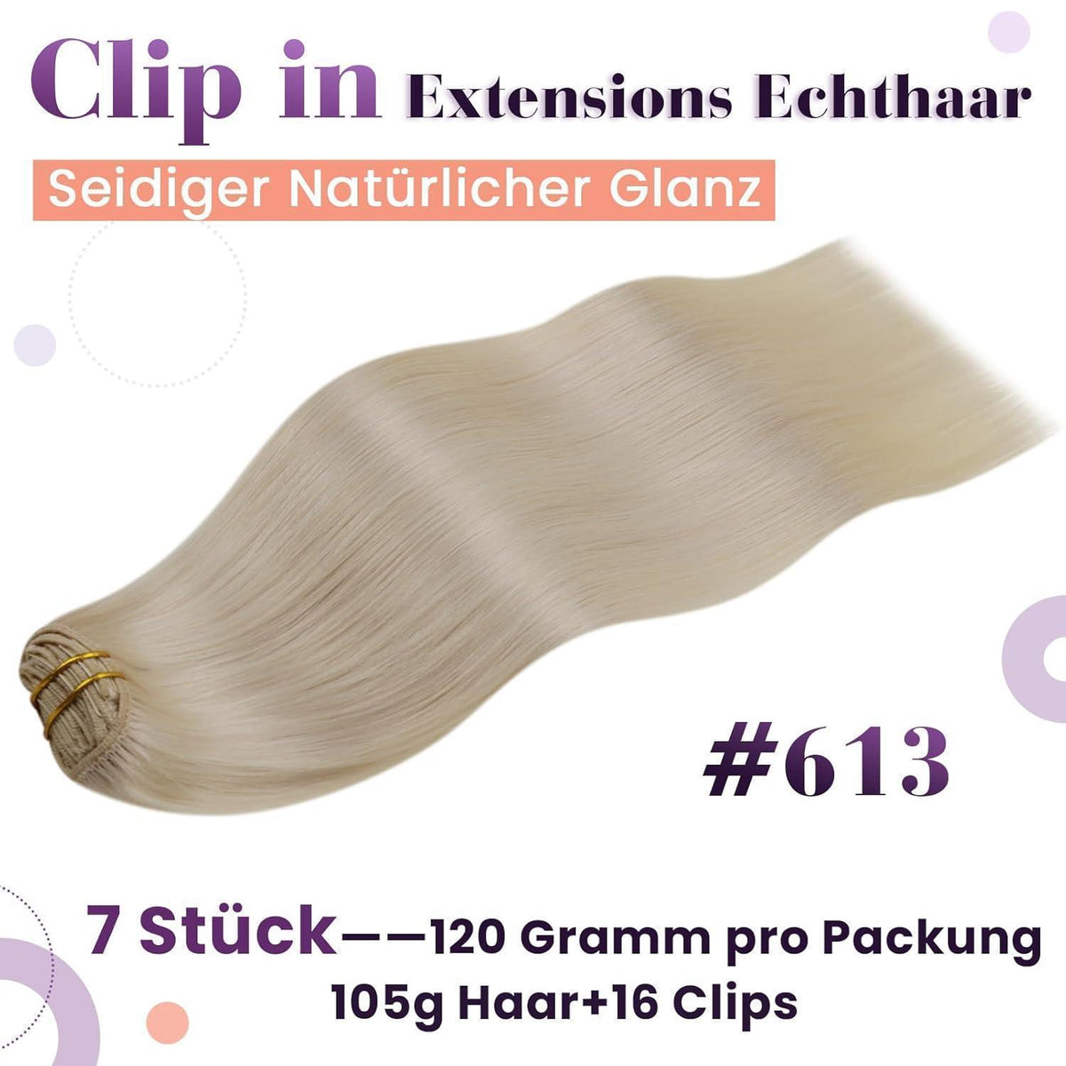 Echthaar Clip-Ins Blond #613 – 35cm, 105g