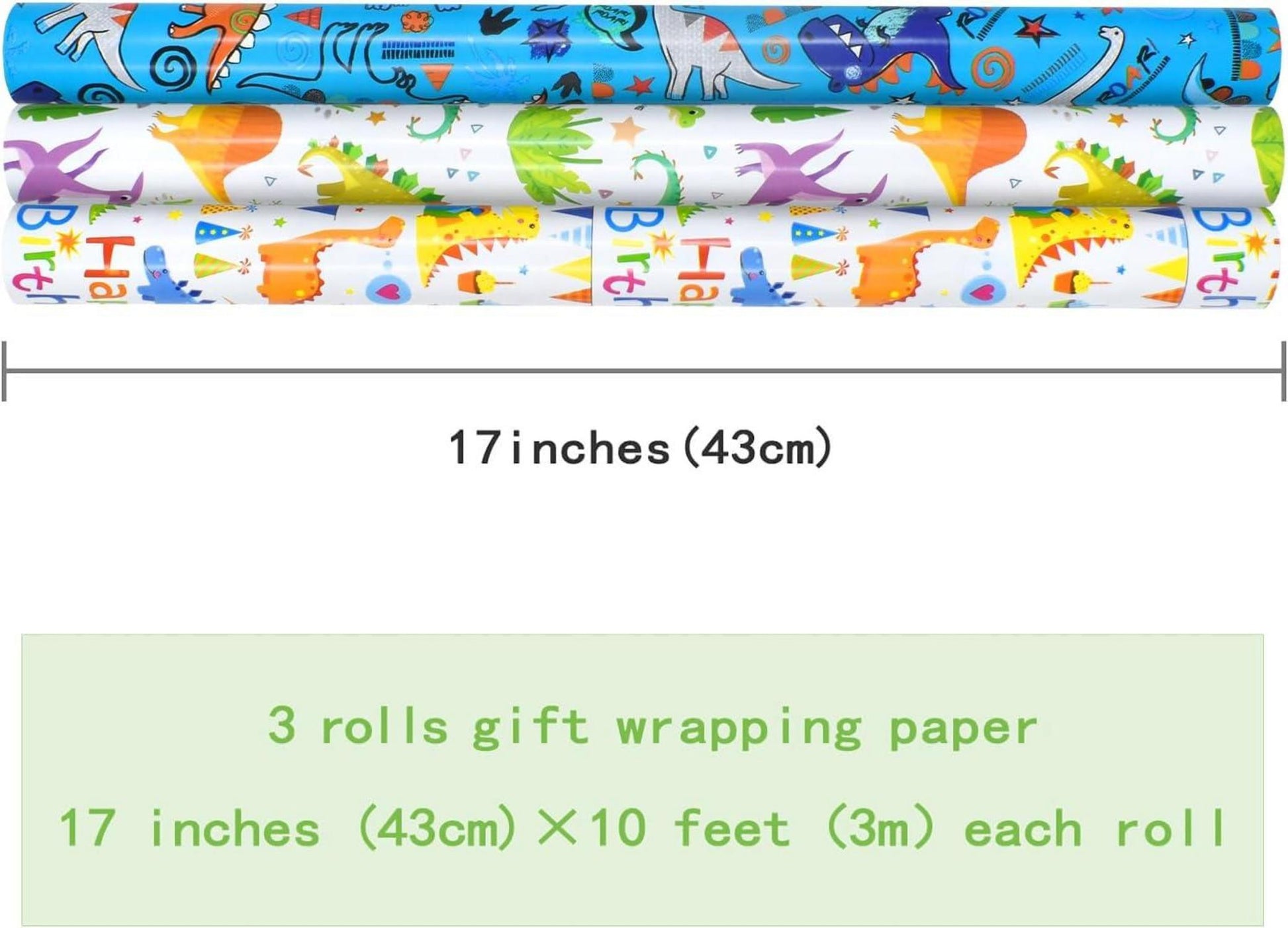 Dinosaurier Geschenkpapier 3 Rollen 43cm x 3m Geburtstags