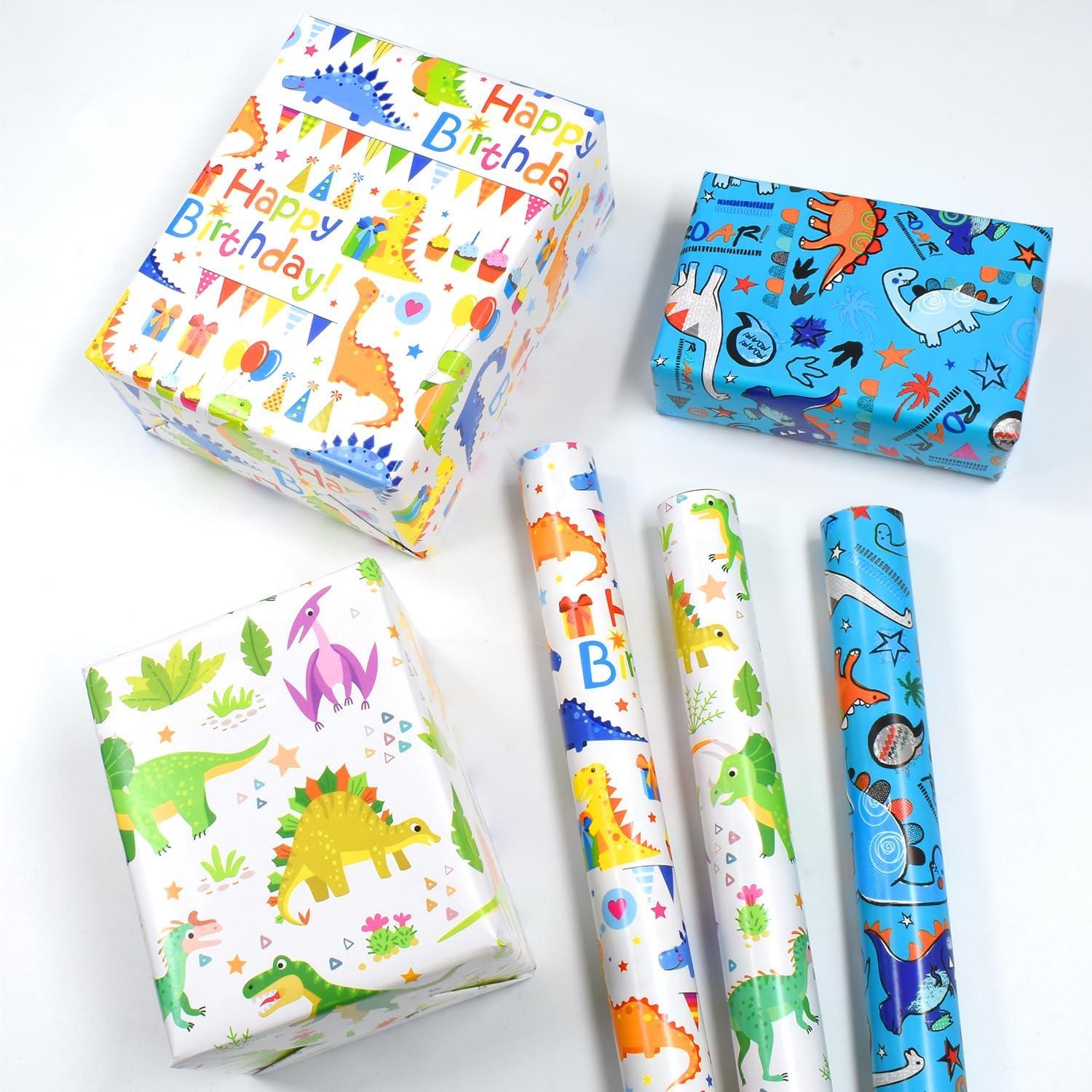 Dinosaurier Geschenkpapier 3er Set 43cm x 3m Dino Happy Birthday