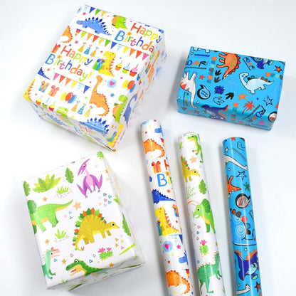 Dinosaurier Geschenkpapier 3er Set 43cm x 3m Dino Happy Birthday