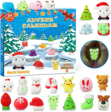 Adventskalender 2024 Mochi Squishy Set leuchtende Weihnachtsmotive