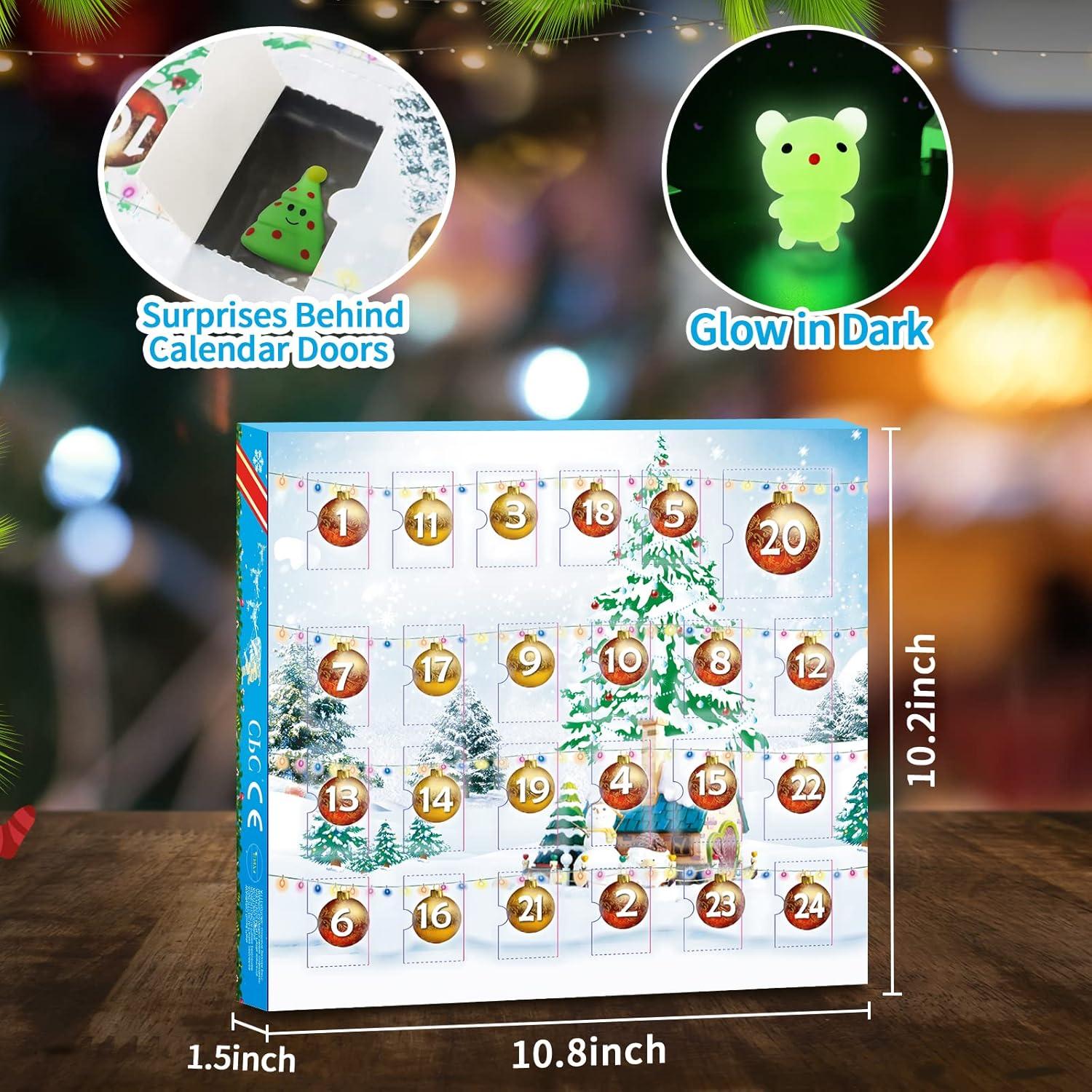 Adventskalender 2024 Mochi Squishy Set leuchtende Weihnachtsmotive