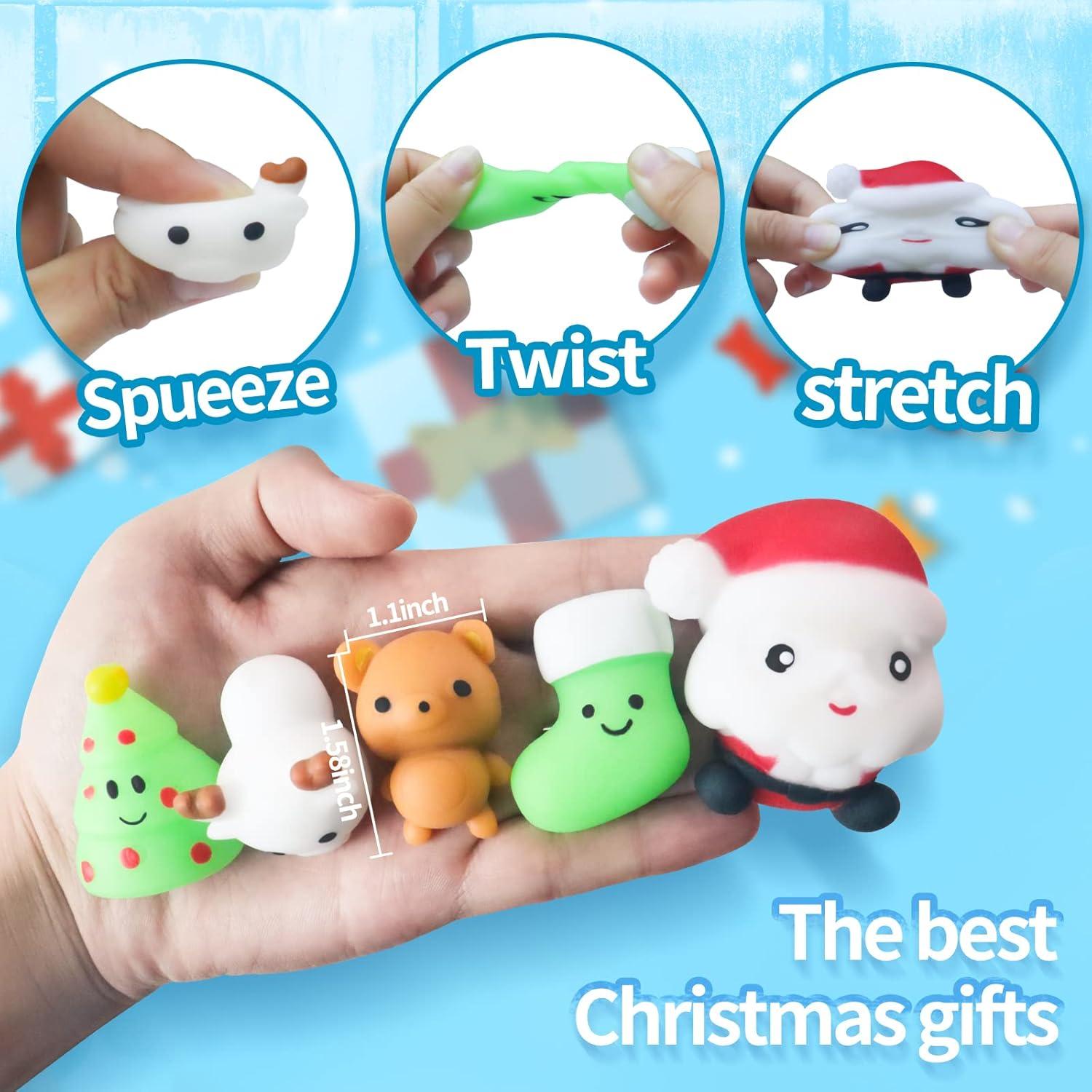 Adventskalender 2024 mit 24 leuchtenden Mochi Squishies Weihnachtsmann - für Kinder ungiftig & wiederverwendbar
