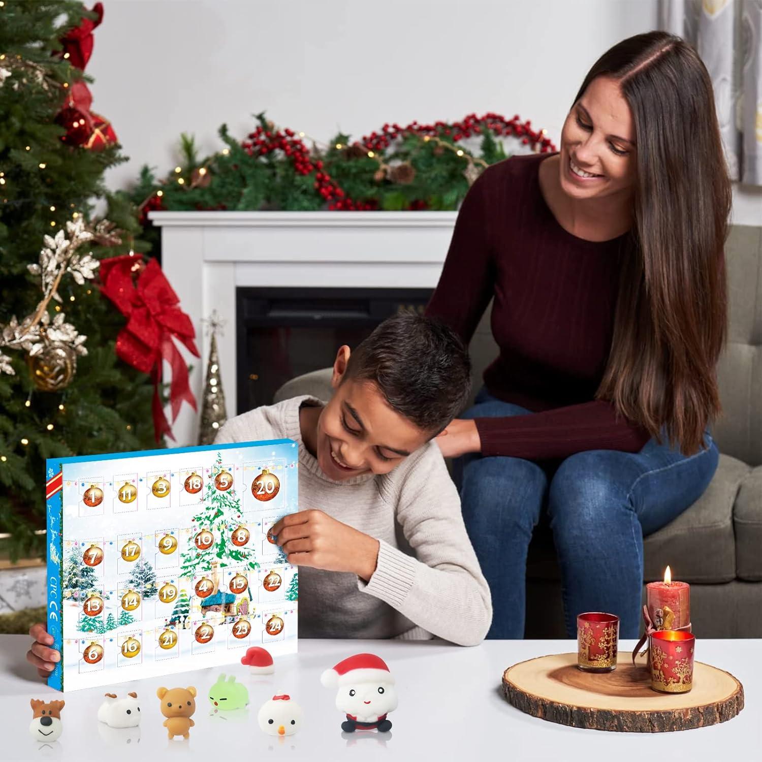 Adventskalender 2024 Mochi Squishy leuchtend Weihnachtsmann Kinder
