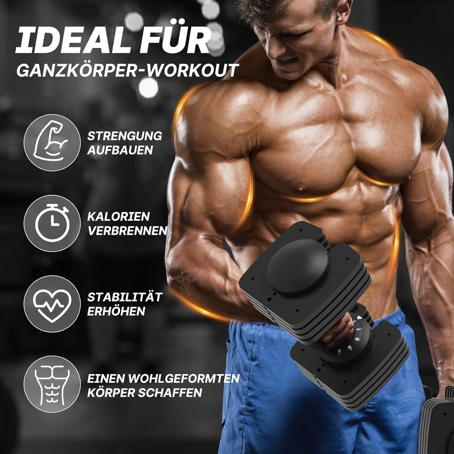 Verstellbare Hanteln 12kg/18kg, rutschfester Griff, 5 Gewichtsstufen
