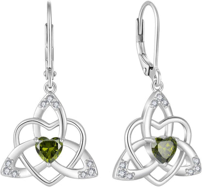 Keltischer Knoten Herz Ohrringe 925 Silber Peridot Stein