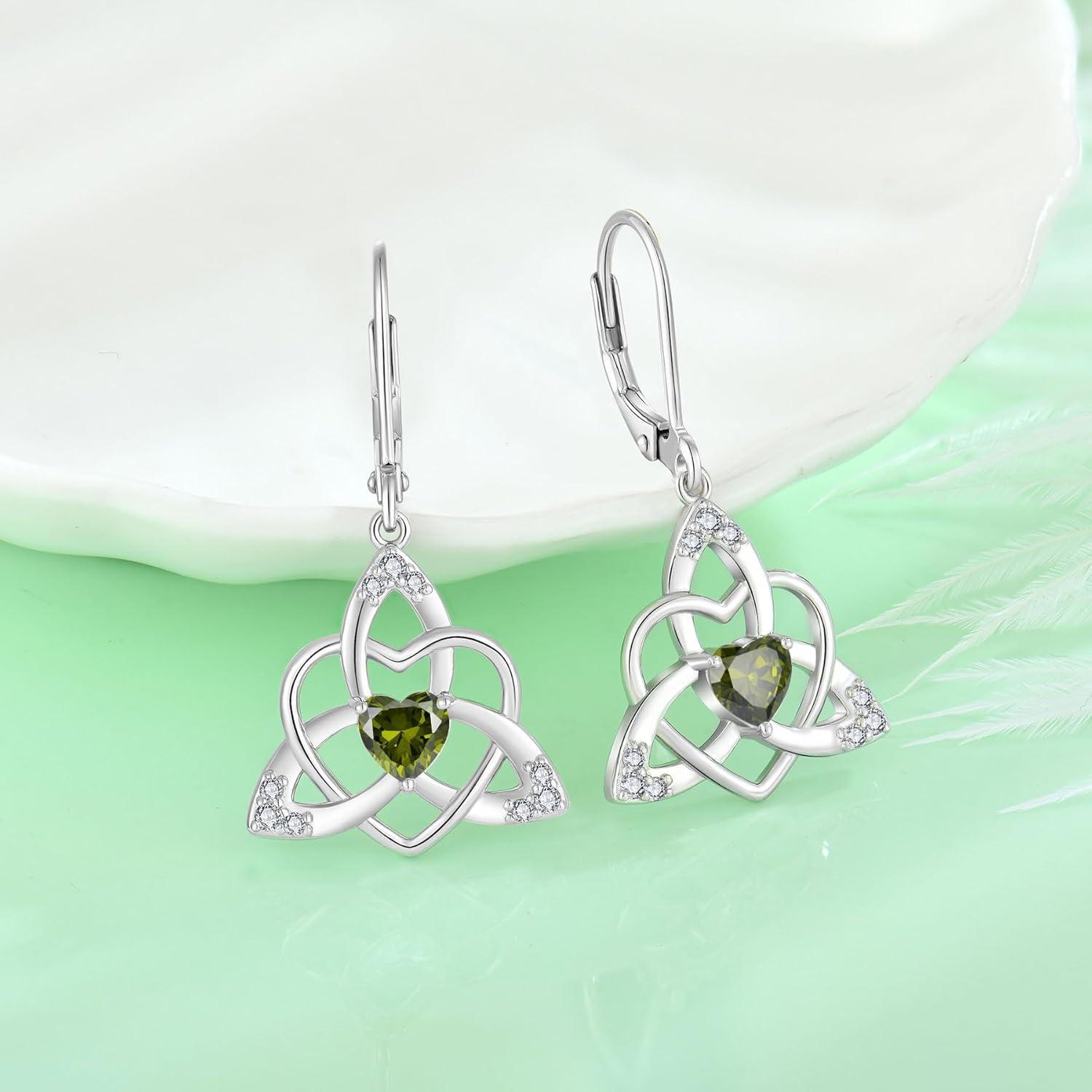 Keltischer Knoten Peridot Ohrringe 925 Silber Damen Geburtsstein Hängend