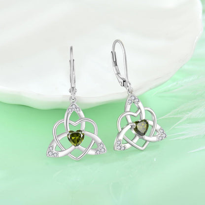 Keltischer Knoten Peridot Ohrringe 925 Silber Damen Geburtsstein Hängend