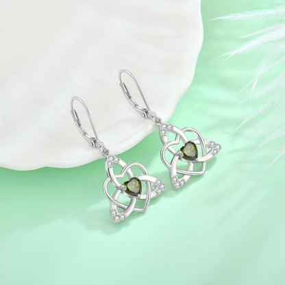Keltischer Knoten Herz Peridot Augustfrauen 925 Silber Ohrringe