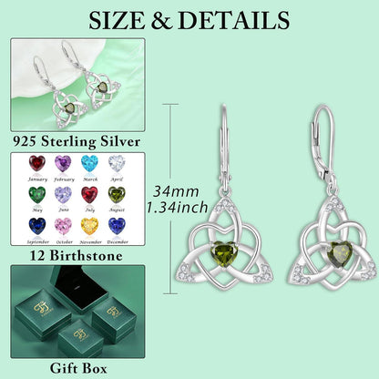 Keltischer Herz Knoten Ohrringe 925 Silber Geburtsstein Peridot