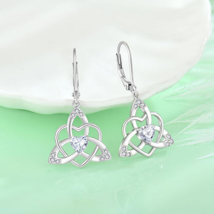 Herz Keltischer Knoten Ohrringe Damen 925 Sterling Silber Zirkonia April Geburtsstein