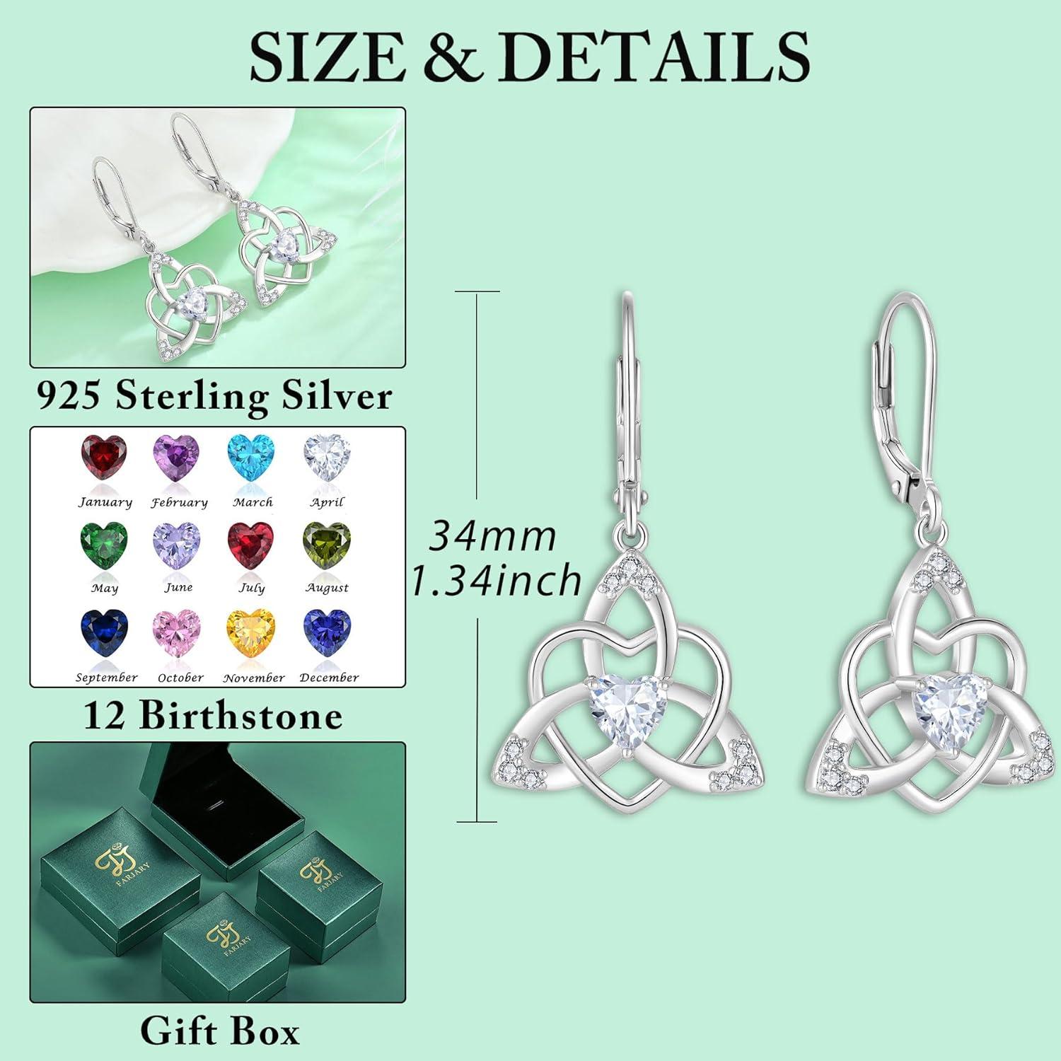 Keltischer Knoten Ohrringe Damen 925 Silber Zirkonia Geburtsstein