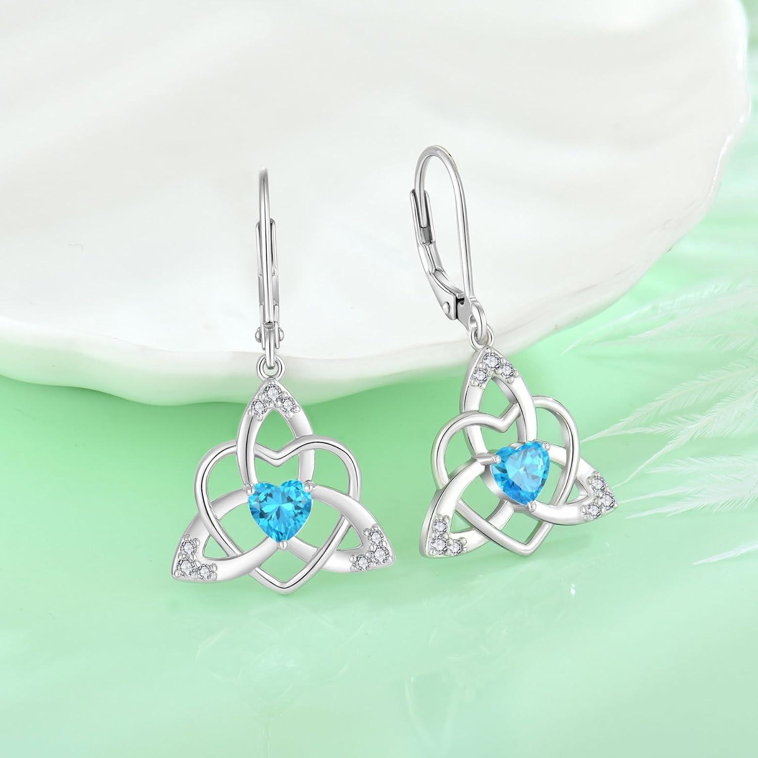 Keltischer Knoten Ohrringe Damen 925 Sterling Silber Aquamarin Geburtsstein