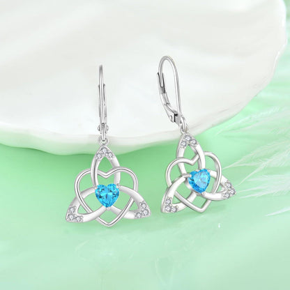 Keltischer Knoten Ohrringe Damen 925 Sterling Silber Aquamarin Geburtsstein