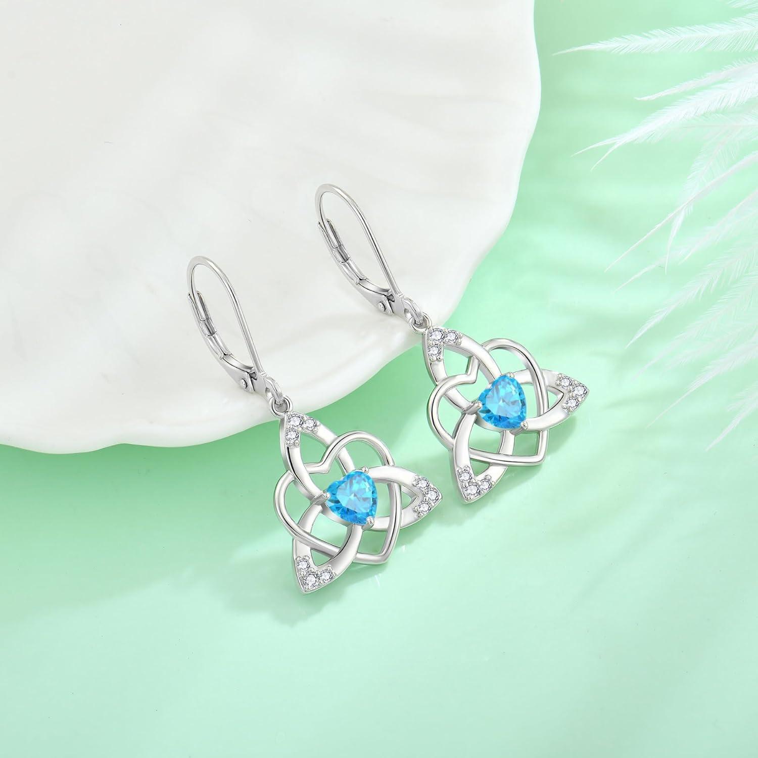 Keltischer Knoten Ohrringe 925 Silber Aquamarin Geburtsstein Frauen