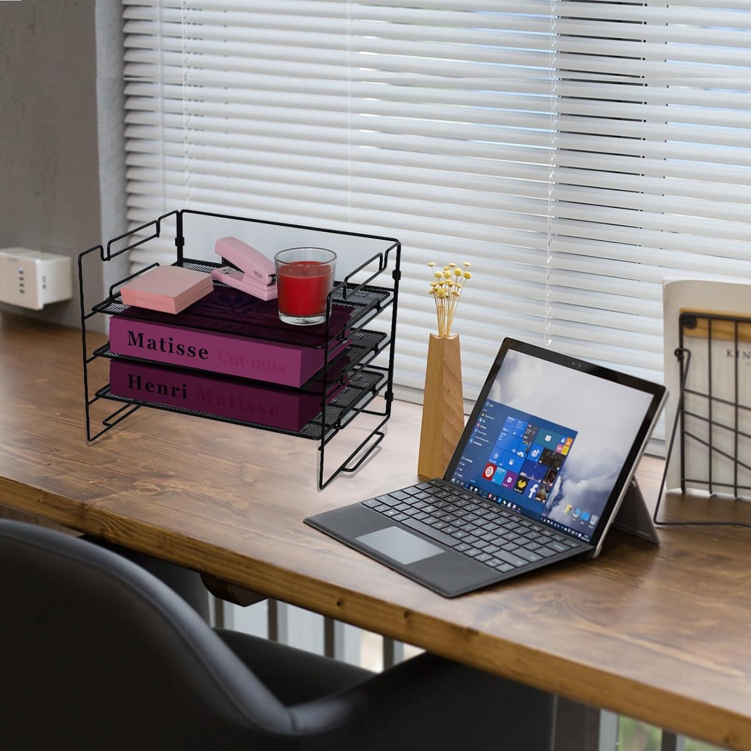 3 Etagen Metall Mesh Büro Schreibtisch Organizer Ablagehaltung
