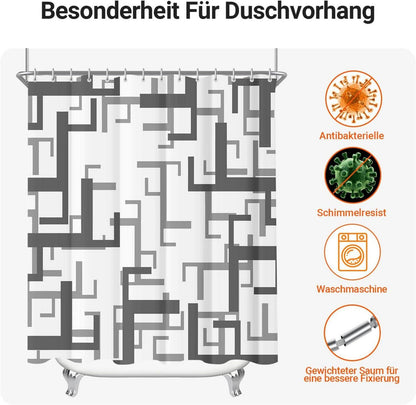 Duschvorhang 120x180cm Anti-Schimmel Textil beschwert Saum 8 Ösen waschbar