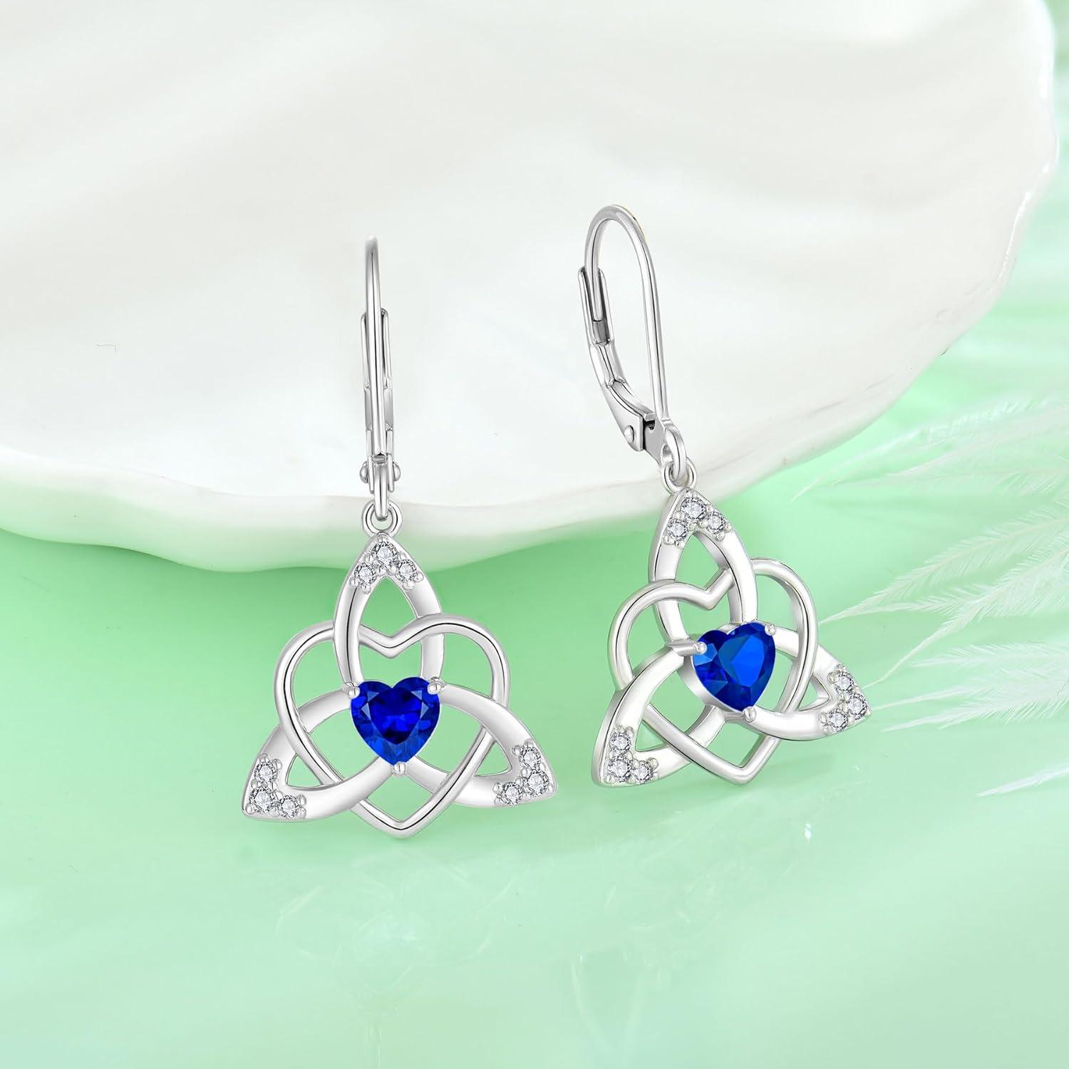 Keltischer Knoten Ohrringe Damen 925 Sterling Silber Saphir Hängend