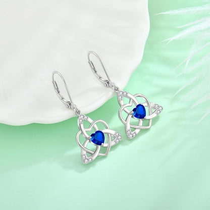 Keltischer Knoten Herz Ohrringe Damen 925 Silber Saphir Geburtsstein