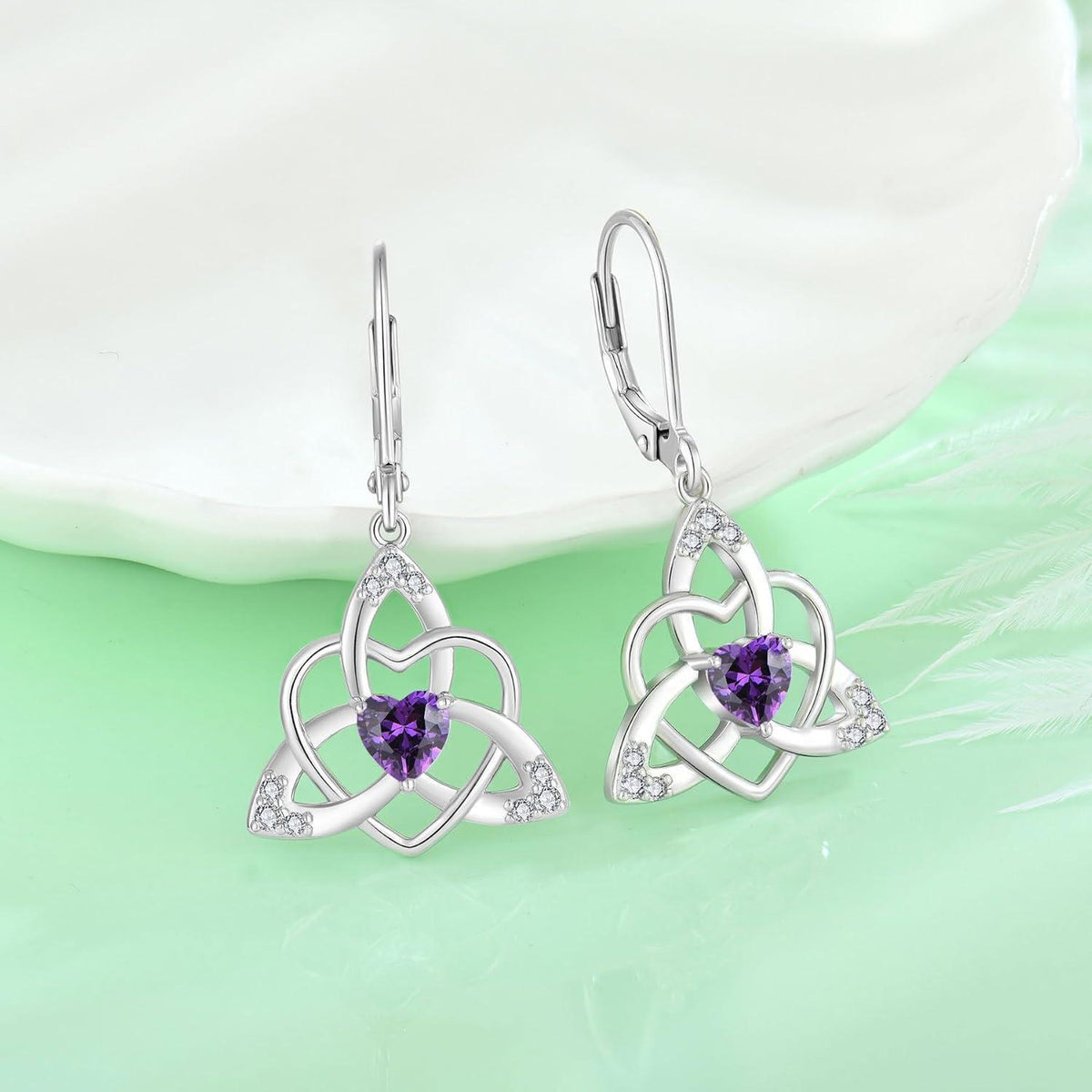 Keltische Knoten Ohrringe mit Amethyst, 925 Sterling Silber