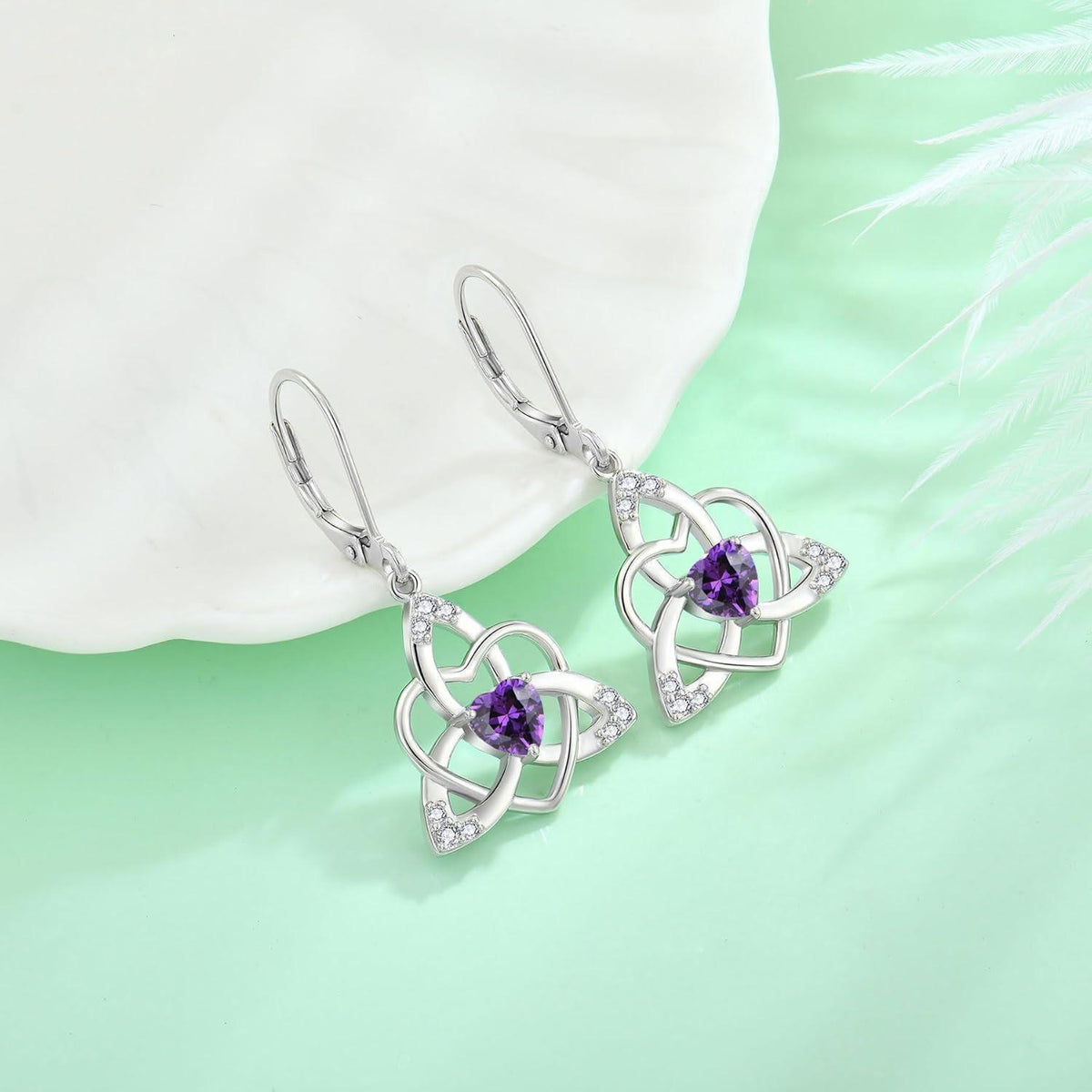Keltische Knoten Ohrringe mit Amethyst, 925 Sterling Silber