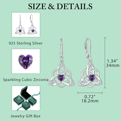 Keltische Knoten Ohrringe mit Amethyst, 925 Sterling Silber