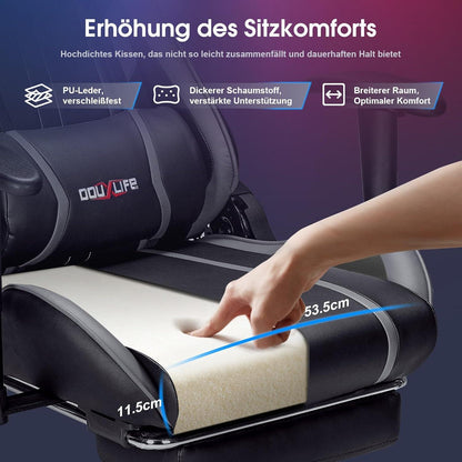 Ergonomischer Gaming Stuhl Massage Fußstütze 180KG Grau