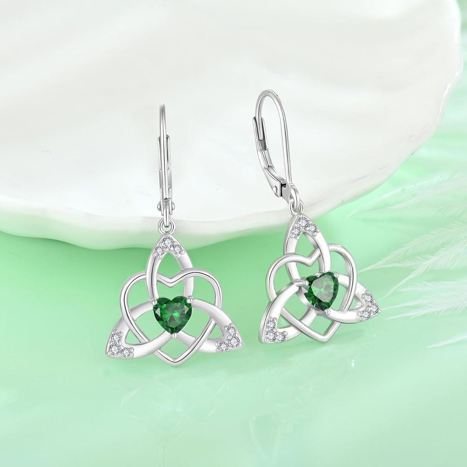 Keltischer Knoten Ohrringe Damen 925 Silber Smaragd Geburtsstein