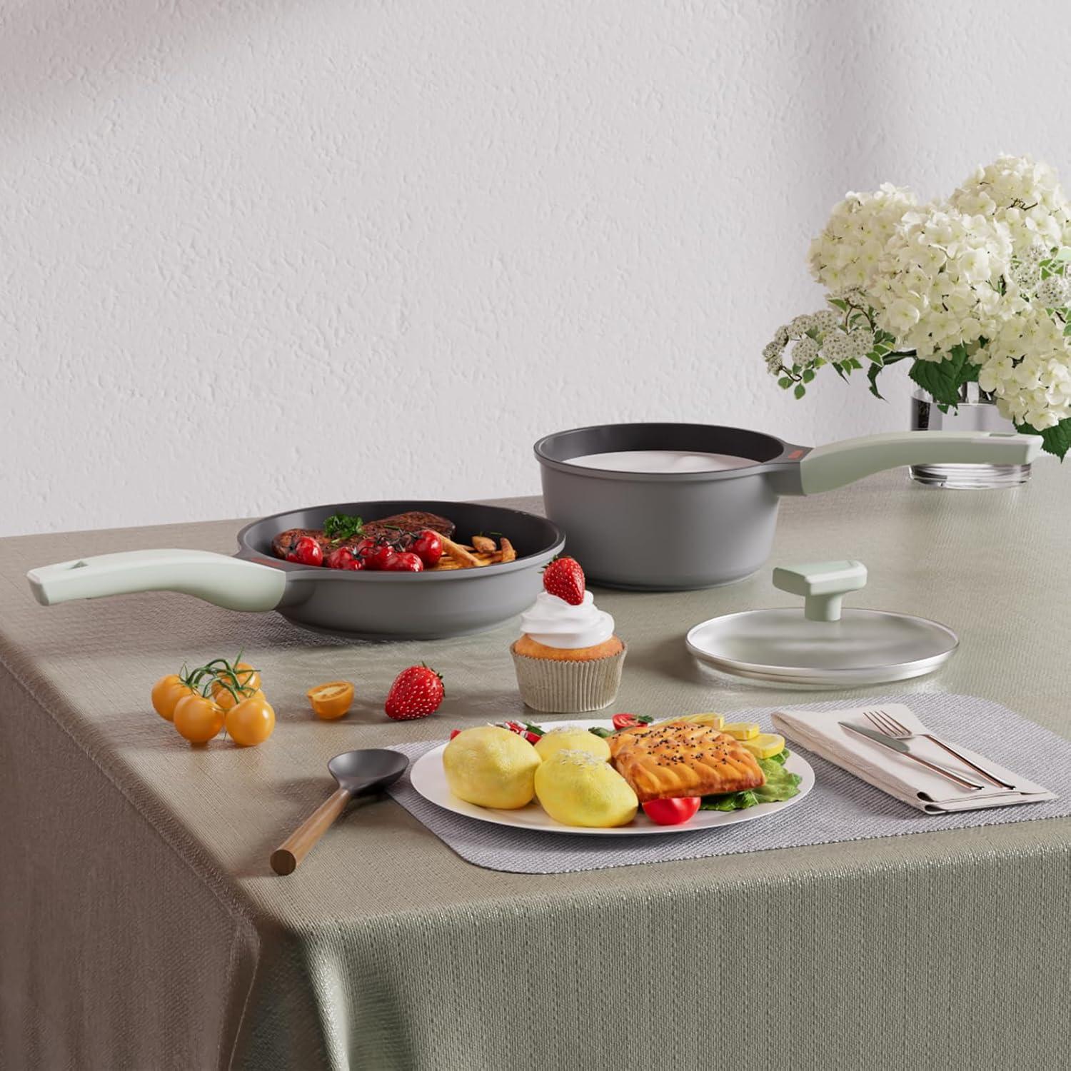 JEETEE Topf und Pfanne Set 20cm/18cm Induktion Antihaft Gl