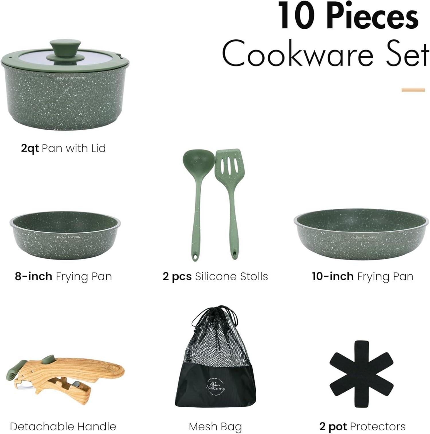 Kitchen Academy 10tlg Topfset Glasdeckel Marmorbeschichtung Grün