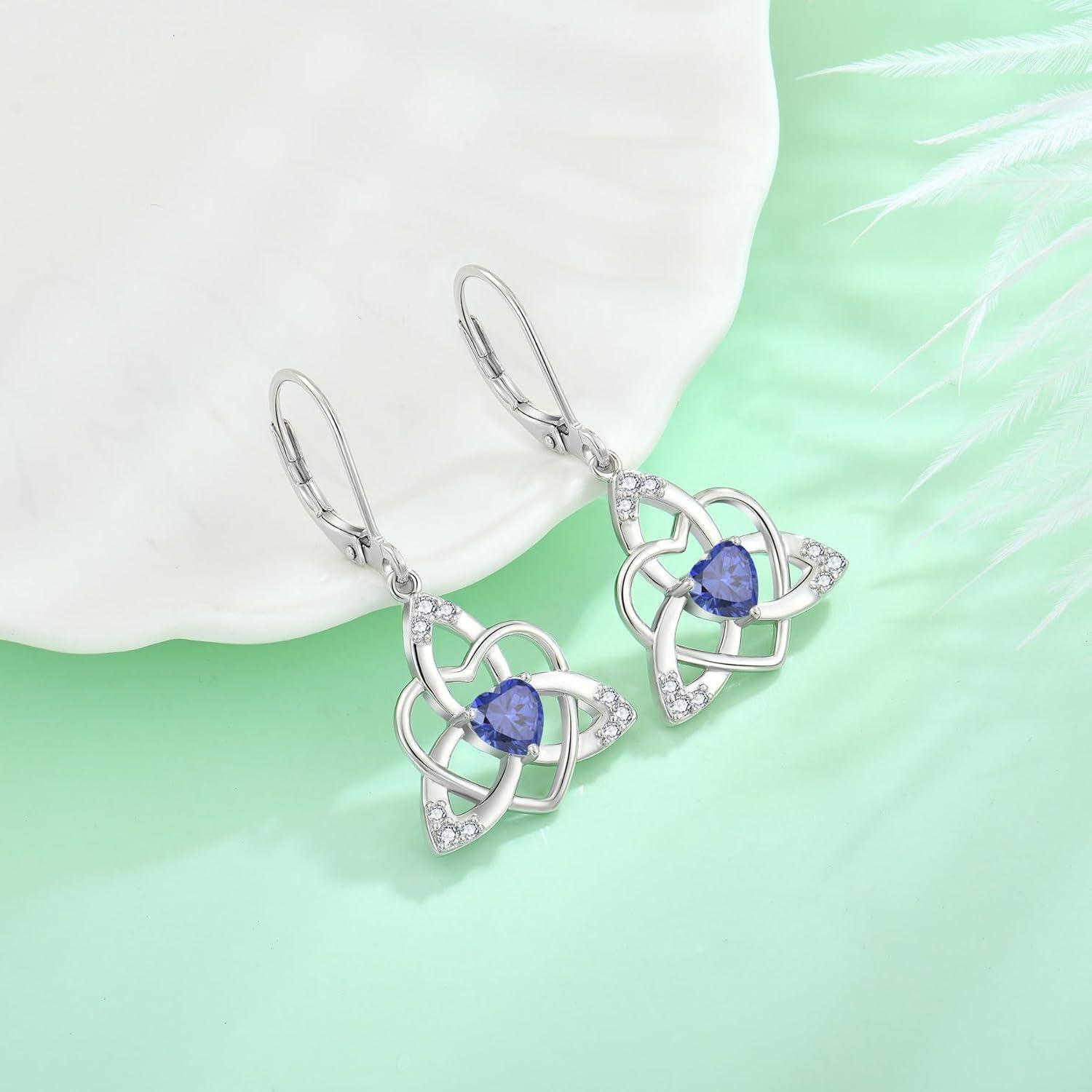 Keltischer Knoten Herz Ohrringe 925 Silber Tansanit Damen-Geschenk