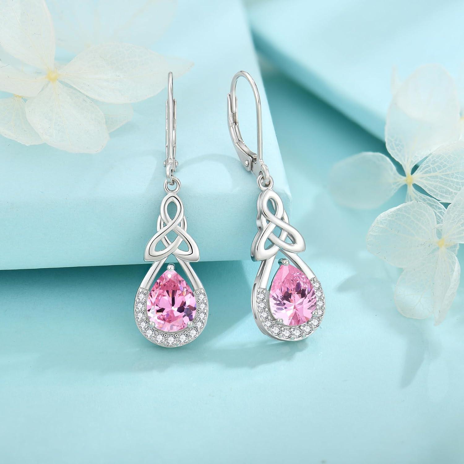 Keltischer Knoten Ohrringe 925 Sterling Silber Rosa Turmalin