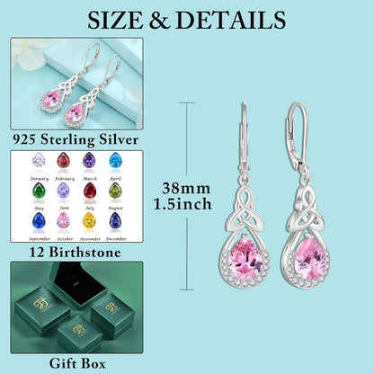Keltischer Knoten Ohrringe Damen 925 Silber Tropfen Rosenquarz