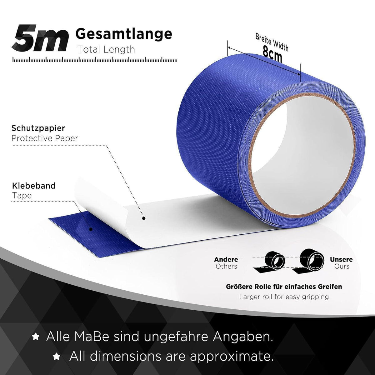 PVC Planenband Reparaturklebeband 5M x 8CM Dunkelblau