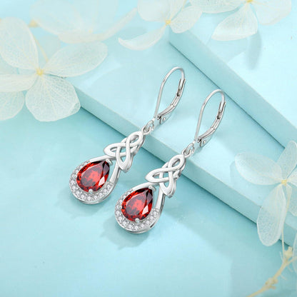 Keltischer Knoten Ohrringe Sterling Silber Geburtsstein Granat Frauen