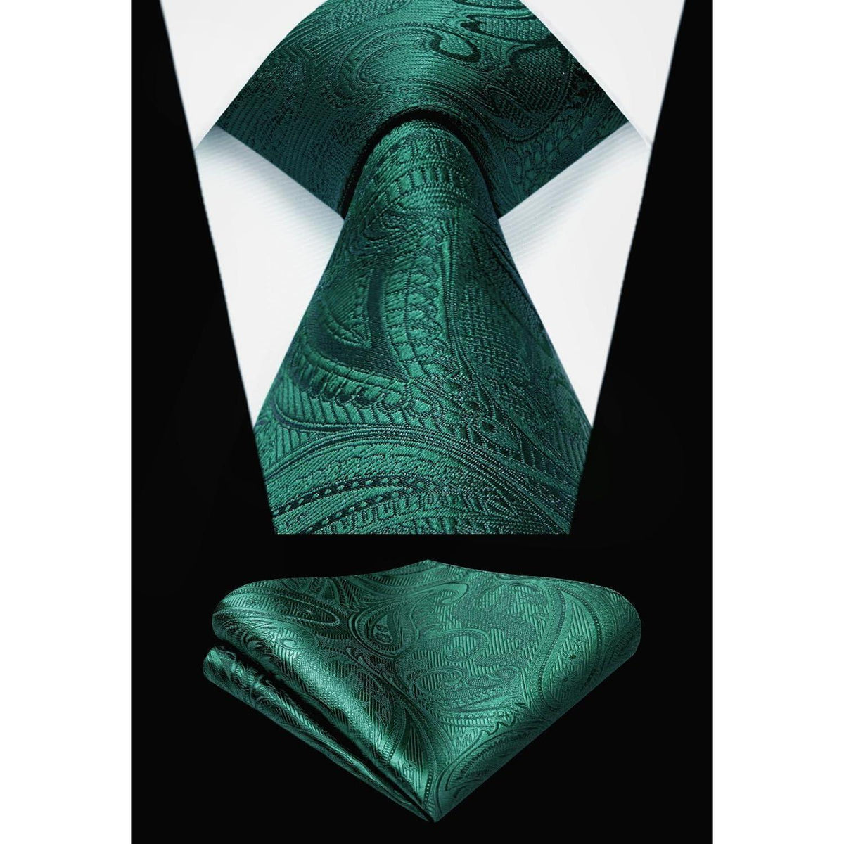Herren Weste Krawatte Einstecktuch Set Jacquard Seide L Grün