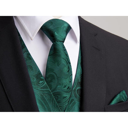 Herren Weste Krawatte Einstecktuch Set Jacquard Seide L Grün
