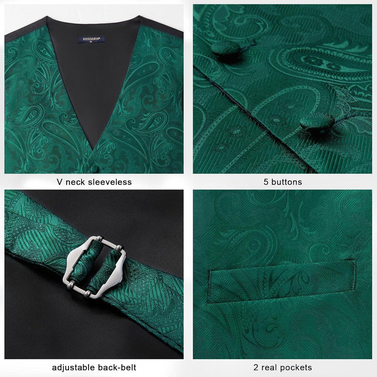 Herren Weste Krawatte Einstecktuch Set Jacquard Seide L Grün