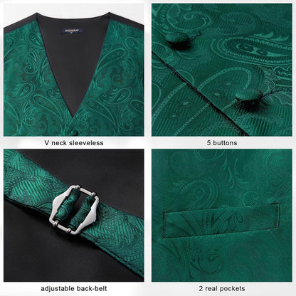 Herren Weste Krawatte Einstecktuch Set Jacquard Seide L Grün