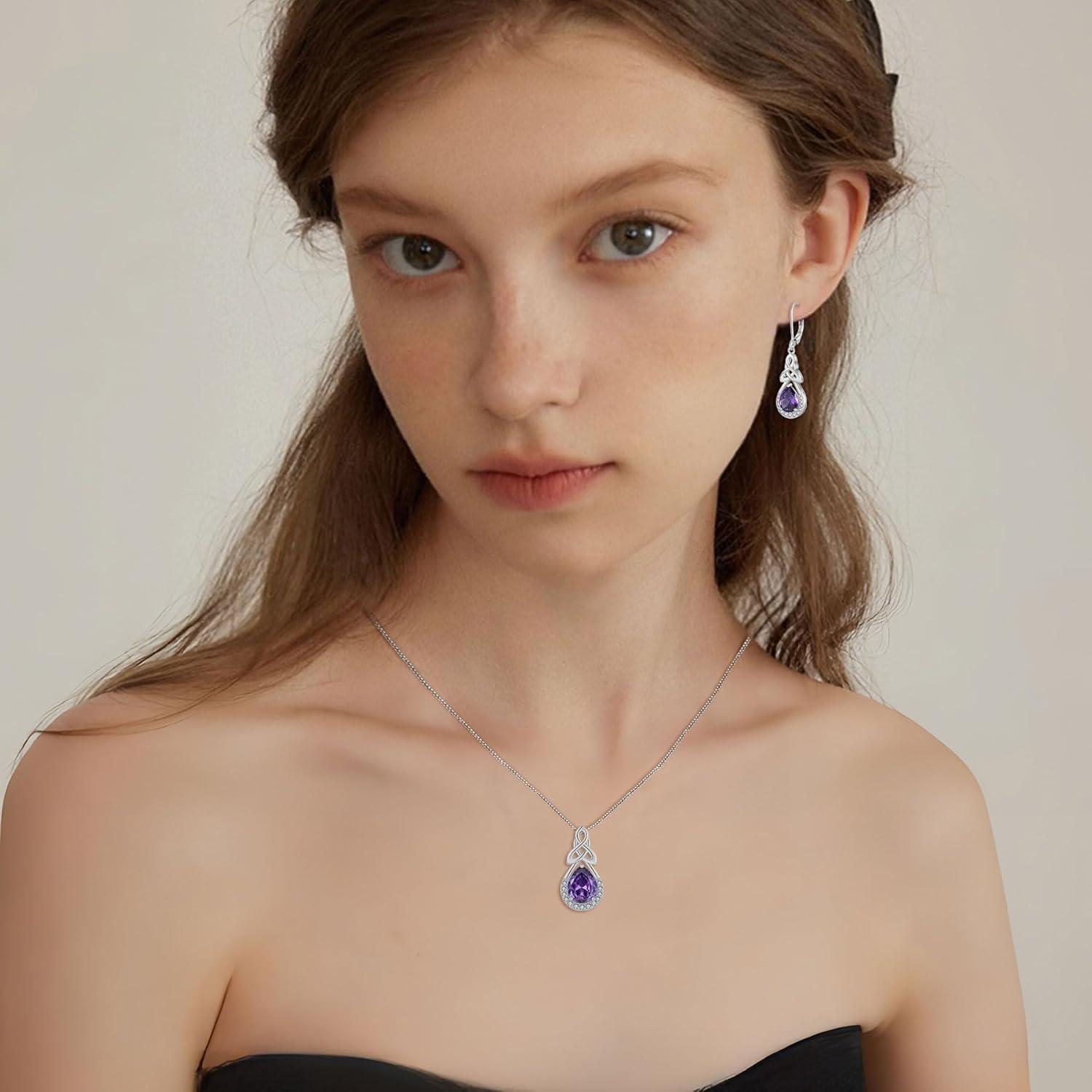 Keltischer Knoten Amethyst Ohrstecker 925 Silber Zirkonia