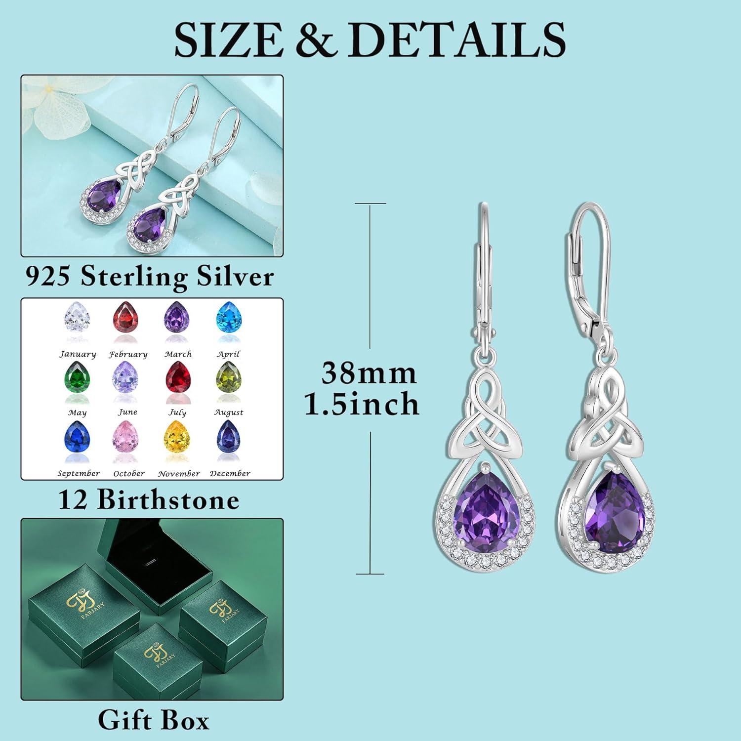 Keltischer Knoten Ohrringe Damen 925 Silber Amethyst Tropfen