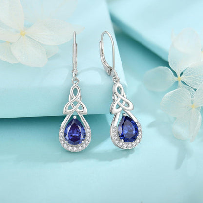 Keltischer Knoten Ohrringe Damen 925 Sterling Silber Unendlichkeit Tropfen Hängend Dezember - Tansanit