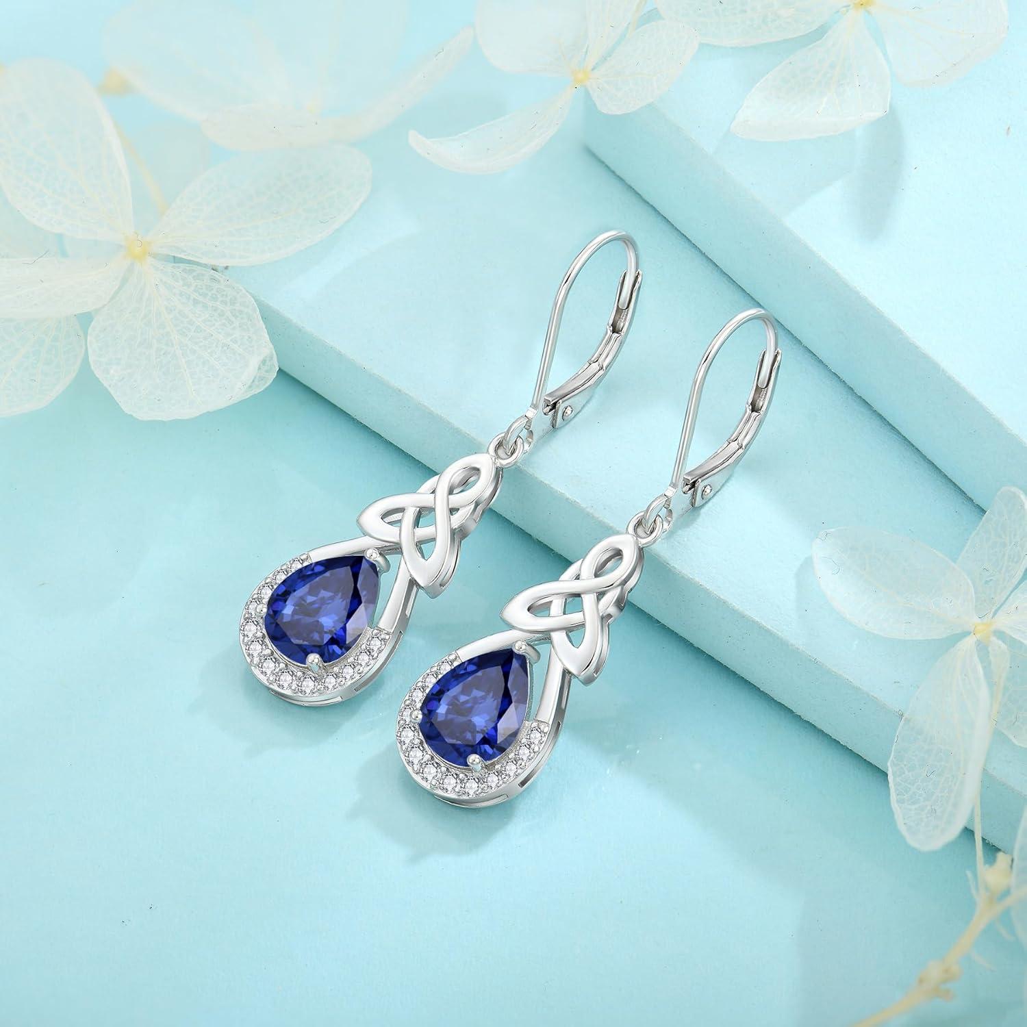 Keltischer Knoten Ohrringe Damen 925 Silber Tansanit 1,50 zoll