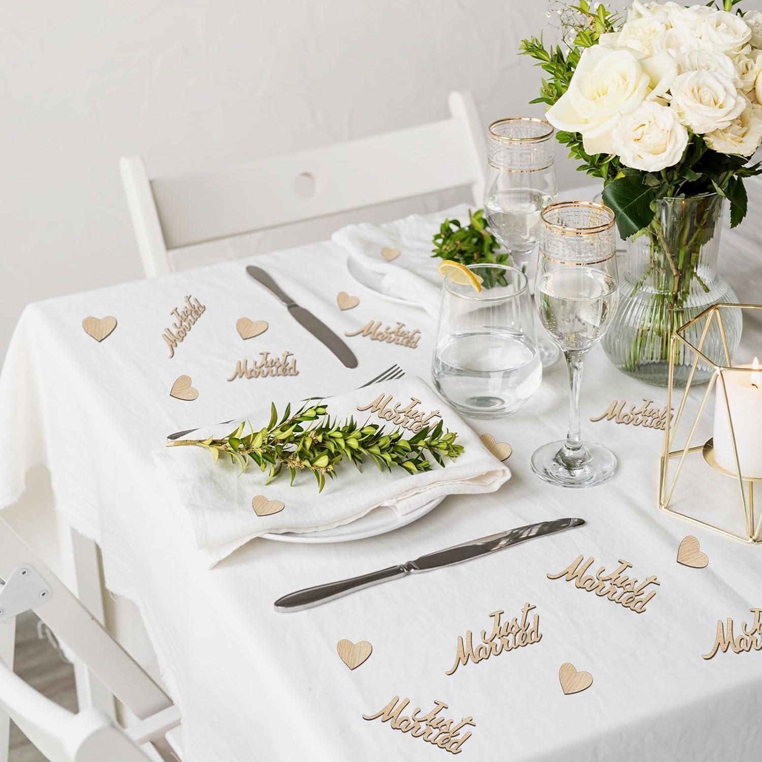 Hochzeitstischdeko 60 Stück Just Married Herz Holz Streudeko